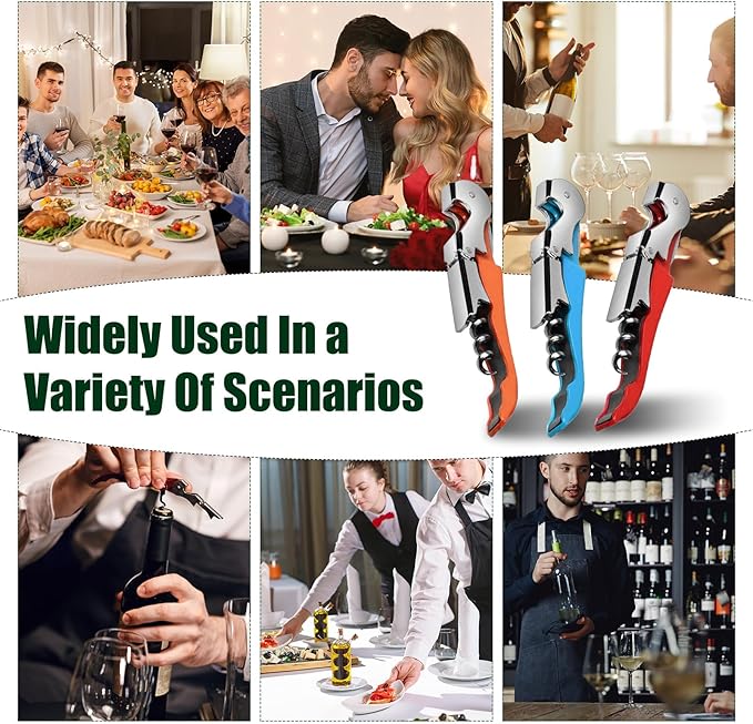 24 Pieces wine opener wine key Stainless wine bottle opener Fold Serrated Foil Cutter wine key for servers for Family, Company Party,Bars,Restaurants(6 Color)