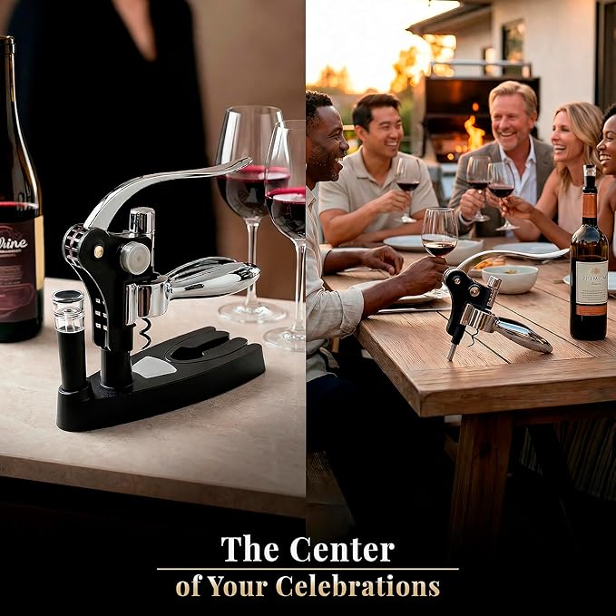 Complete Corkscrew Wine Opener Set With 7 Essential Accessories – Luxury Corkscrew Wine Opener Set for Effortless Uncorking & Wine Preservation – The most Elegant Wine Opener Gift Set (Pure Silver)