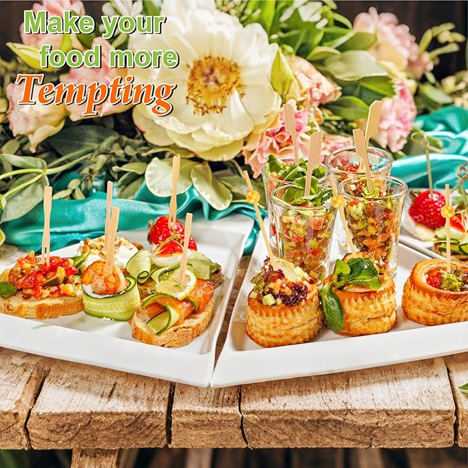 2000PCS Cocktail Picks Kit, 4 Styles Fancy Toothpicks for Appetizers, 3 Sizes Long Bamboo Skewers, Decorative Wooden Cocktail Sticks for Party Supplies Food Drink Fruit Charcuterie Boards Accessories