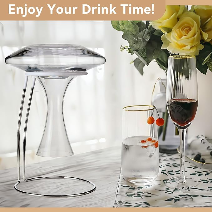 Lily's Home Wine Decanter Drying Stand with Rubber Coated Top to Prevent Scratches, Includes Cleaning Brush, For Standard Large Bottomed Wine Decanters, Decanter and Wine Glass NOT Included