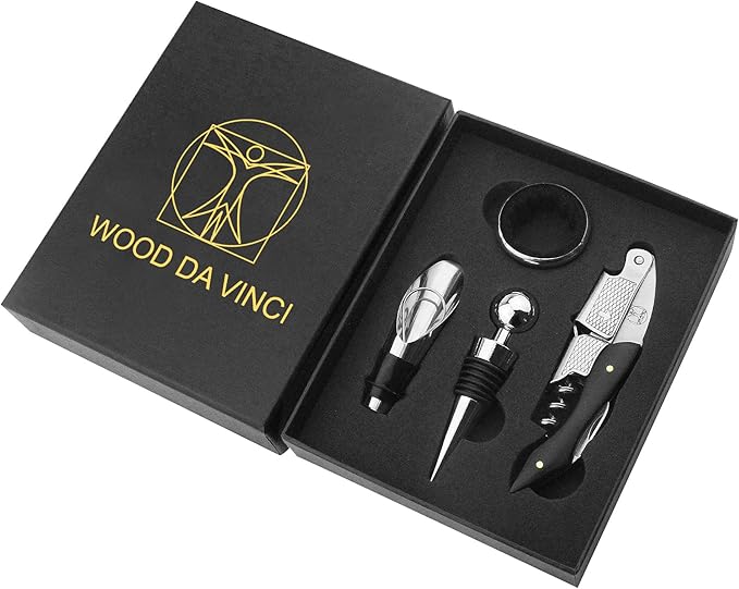 Wine Bottle Opener Set – Stainless Steel Corkscrew, Wine Stopper, Drip Ring, and Wine Pourer in a Stylish Gift Box – Perfect Wine Accessories for Enthusiasts & Gifts