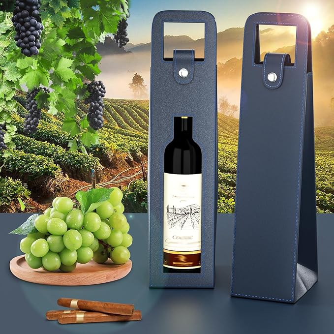 RYDDOY Wine Gift Bag, Reusable Leather Wine Tote Carrier, Single Bottle Champagne Beer Gift Bags Carrier for Birthday, Wedding, Picnic Party,Christmas festival Gifts (Blue)
