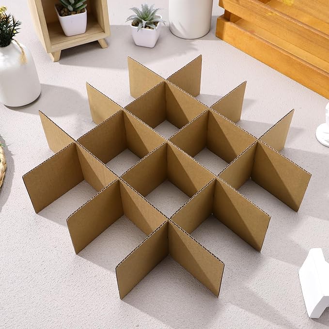 2PCS Moving Box Dividers, Cardboard Glass Packing Kit for Glasses and Dishes, Corrugated Dish Storage Organizer for China Plates and Wine Glass, 16 Cell Grids, 13.17 x 3.14 Inch