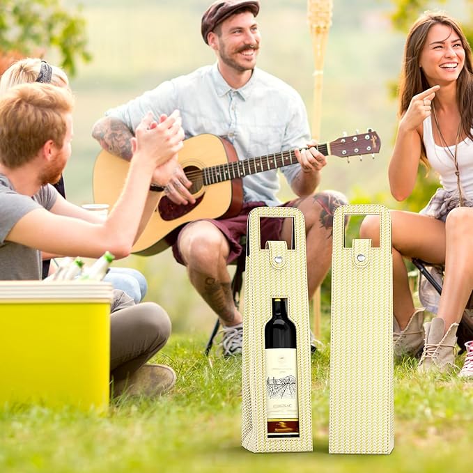 RYDDOY Wine Gift Bag, Reusable Leather Wine Tote Carrier, Single Bottle Champagne Beer Gift Bags Carrier for Birthday, Wedding, Picnic Party, Christmas festival Gifts (Beige)