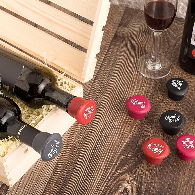 Whaline 8 Pack Funny Silicone Wine Stoppers, Reusable Wines Accessories and Wine Gifts with a Funny Saying for Wines Beer Bottles