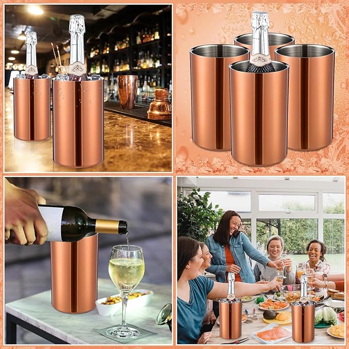 Potchen 6 Pack Wine Chiller Bucket Wine Bottles Cooler Bulk, Stainless Steel Double Wall Insulated Champagne Ice Bucket for Parties,Fits for 750 ml Bottles (Copper)