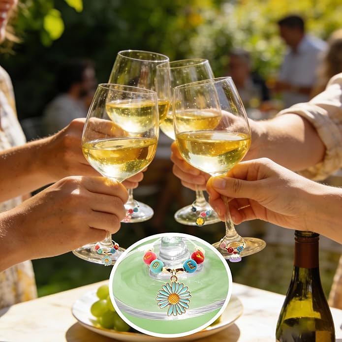DIY Wine Glass Charms Kit, 25pcs Personalized Reusable Drink Marker Tags, Glass Identifiers for Wine Tasting Party, Unique Hostess Gifts & Party Decorations