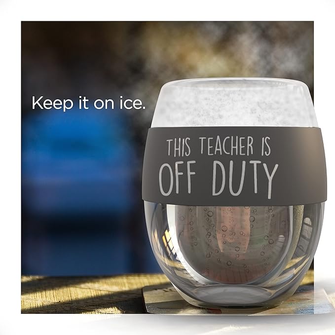 GALVANOX Teacher Appreciation Freezer Stemless Wine Glass Gift for Teacher Off Duty Frozen Wall Insulated Chiller Cup for Ice-Cold Drinks (Gift for Christmas/Birthday/End of Year)