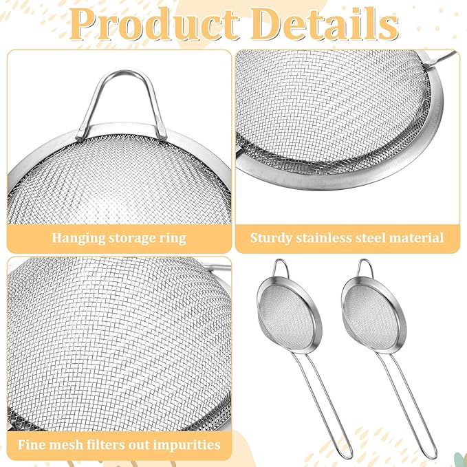 20 Packs Stainless Steel Small Strainer, 3.3'' Tea Strainers Cocktail Strainer Stainless Steel Fine Mesh SmallStrainers, Fine Mesh Steels Cone Shaped Cocktail Strainers for Juice, Coffee, Long Handle