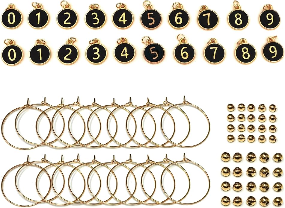 Number Wine Glass Charms - 2 Set of 20pcs Round 0-9 Figures Number Wine Charms for Stem Glasses - Tasting Party Supplies Drink Markers Cup Glass Charm Rings