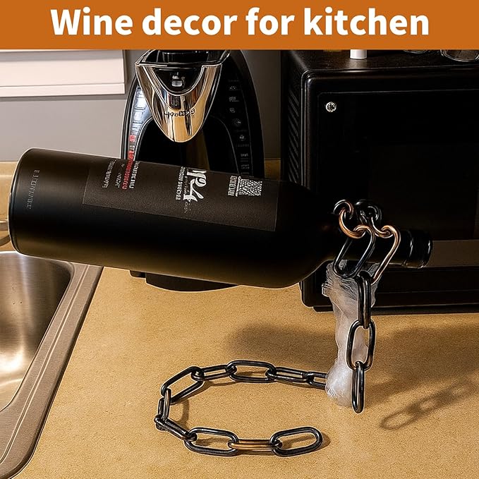 TBWHL Novelty Magic Wine Bottle Holder Floating Steel Link Chain Wine Bottle Rack/Holder - Holds Bottles in The Air, Unique Levitating Wine Bottle Stand for Home Bar, Kitchen, or Party Deco（Brown）