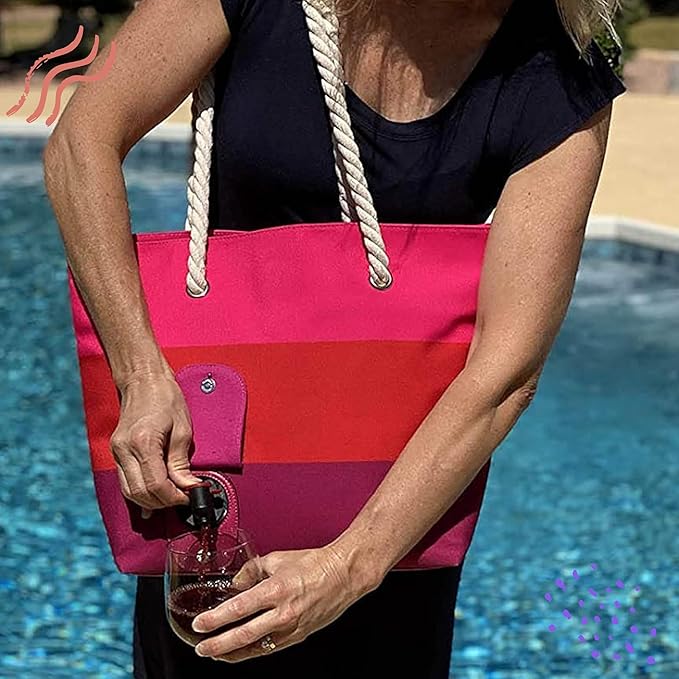 PortoVino Wine Purse with Hidden Spout - Canvas Drink Tote Bag with Secret Flask Dispenser - Holds 2 Bottles of Wine - Ideal Insulated Alcohol Travel Bag for Beach, Parties, Sangria Design