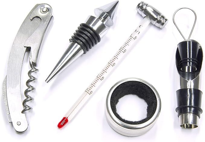 BRUBAKER Wine Opener Sommelier Set - Bar Accessory Kit - Wine Box - Wine Serving Tools - Waiter Knife, Spout, Bottle Stopper, Thermometer, Drip Ring
