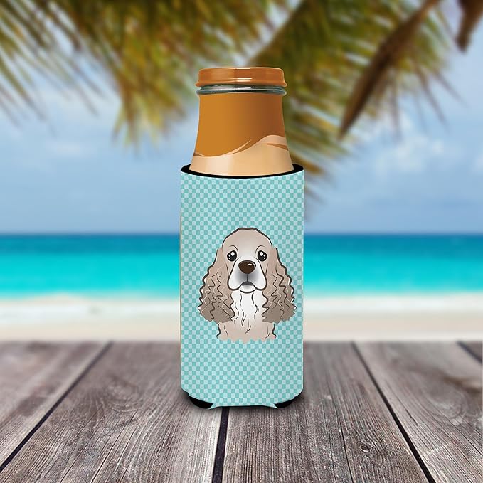 Checkerboard Blue Cocker Spaniel Ultra Beverage Insulators for slim cans BB1154MUK