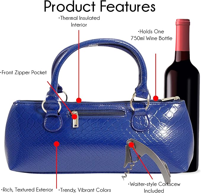 Primeware Wine Clutch Bag Thermal Insulated Wine Carrier Tote Holds Red & White 750 ml Bottle Includes Portable Waiter-Style Corkscrew