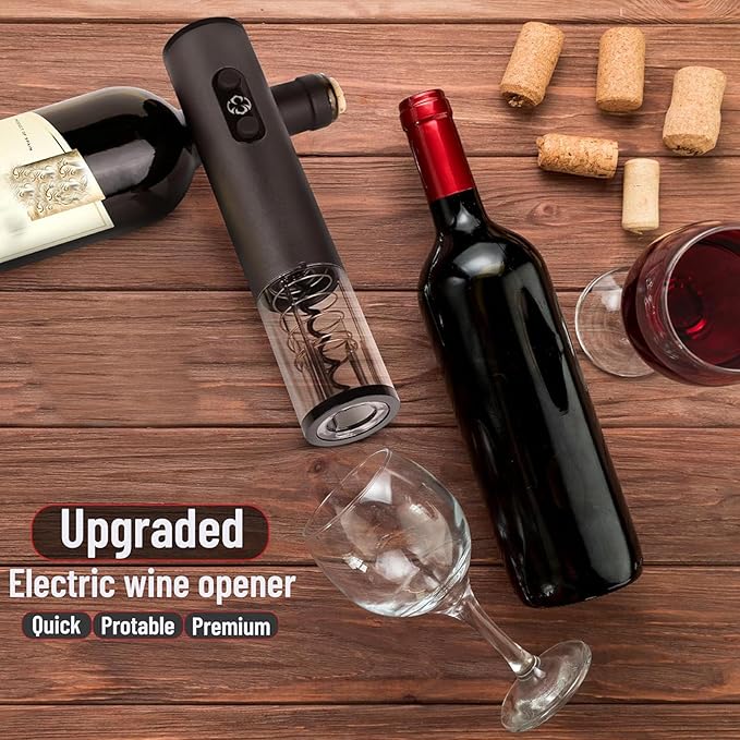 Electric Wine Opener, Battery Operated Wine Bottle Openers One-click Button Reusable Automatic Wine Corkscrew Remover for Wine Lovers Gift Home Kitchen Party Bar Wedding,Gray