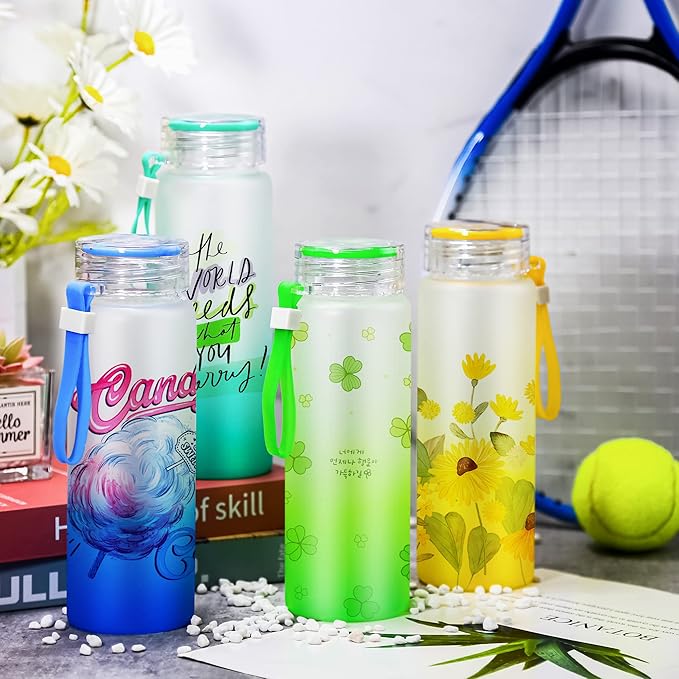 AGH 16oz Sublimation Glass Cups 6 Pack Color Frosted Sublimation Glass Tumblers with Colored Carrying Handle Lids,6 Color Gradient Glasses,Suitable for Cold or Cot Drinks,Easy to Carry