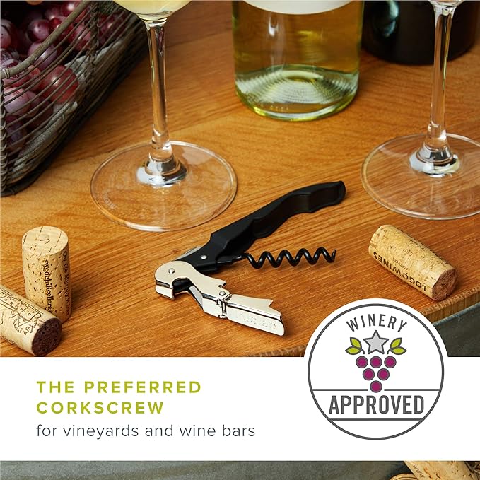 True Truetap Double Hinged Waiter's Corkscrew Wine Opener, Stainless Steel Wine Bottle Opener with Foil Cutter, Home Bar Tools, Bar Cart Accessories, Wedding Gifts, Set of 1, Black