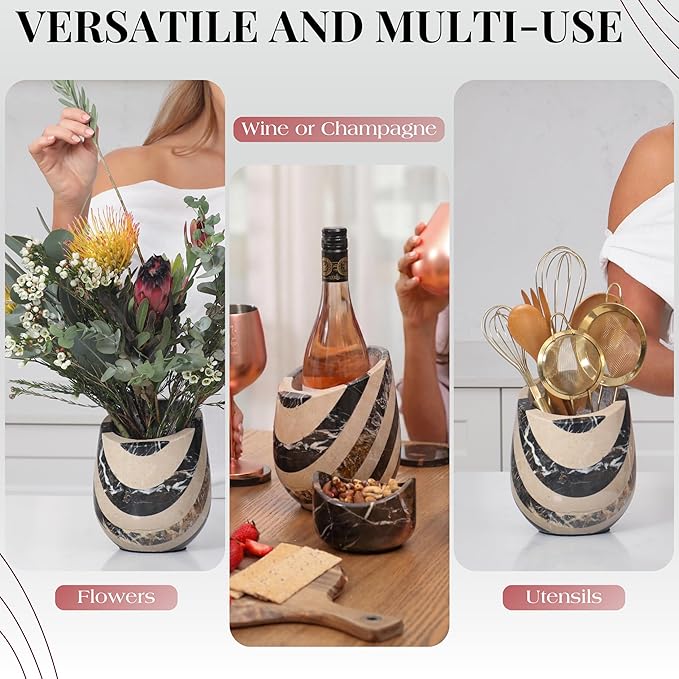 Gusto Nostro Marble Wine Chiller Bucket - 750ml Wine Bottle Cooler and Champagne Chiller for Party, Kitchen, Bar Cart Decor to Chill & Keep Bottles Cold - With Unique Wine Lovers Gift Box