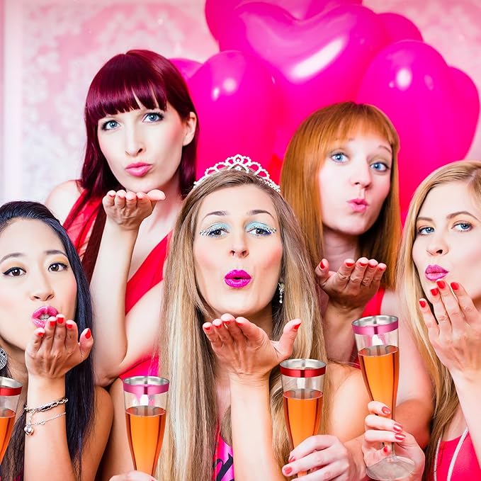 Jingmore 36 Pcs Plastic Champagne Flutes 4.5 oz Clear Disposable Wine Glasses Cocktail Cup Champagne Glass for Wedding Graduation Summer Party Favor Mimosa Bar Supplies (Red,Pink)