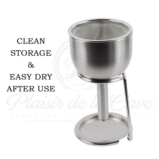 3in1 Steel Funnel with Strainer (Wine Shower + Aerator + Filter + Storage Stand) - Improves Wine & Clears Residues