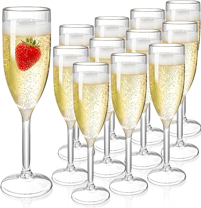 Elsjoy 12 Pack 5 oz Plastic Champagne Flutes, Reusable Champagne Glasses Unbreakable Champagne Toasting Flutes for Wedding, Party
