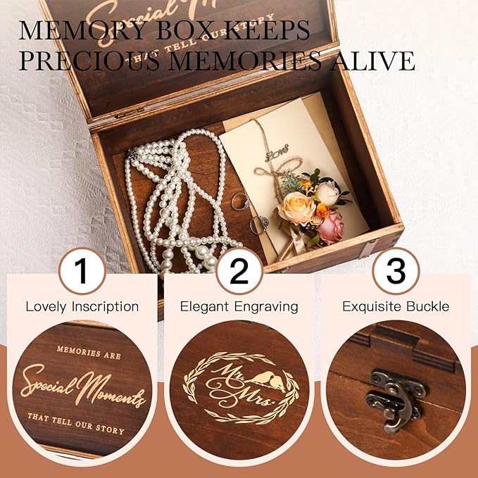 Mr & Mrs Wine Glasses Gift Set with VINTAGE Memory Box – Engagement, Wedding & Newlywed Gifts for Couples, Just Engaged Gifts for Women