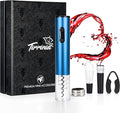 Tirrinia Electric Wine Opener Set, Wine Bottle Cork Remover Accessory Tool Kit with Wine Aerator Pourer,Foil Cutter, Drip Ring and Vacuum Stopper, Perfect Wine Gift, Blue