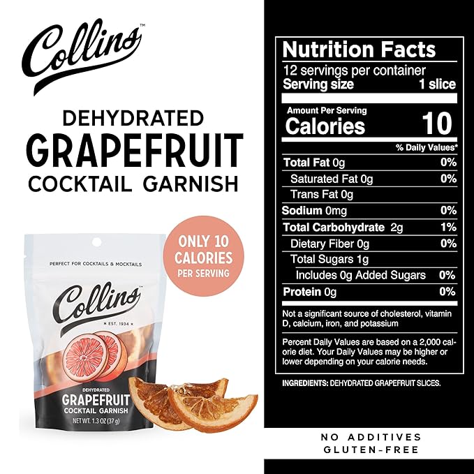 Collins Dehydrated Grapefruit Cocktail Garnish Slices, 1.3 oz – Ideal for Palomas, Gin & Tonics, Mocktails & Culinary Creations – Premium Drink & Food Garnish – 1.3 oz