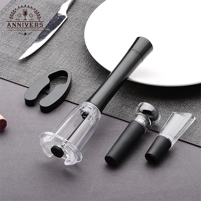 Air Pressure Wine Bottle Opener Set Pump Wine Opener Kit, Vacuum Stopper, Aerator Pourer, Foil Cutter, Safe & Easy Cork Remover Keep Cork Intact for Gift, Ouvre Bouteille de Vin