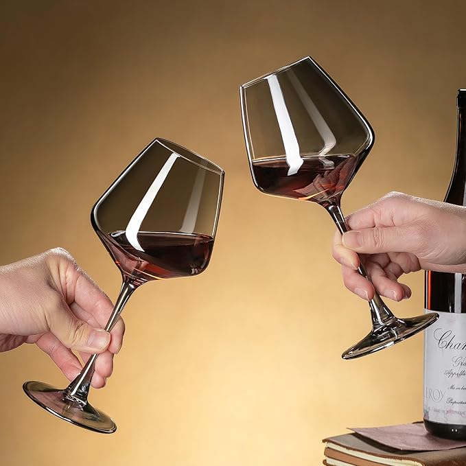 PTSTING Wine Glasses 15.5oz Grey Wine Glasses Set of 4 Burgundy Wine Glasses for Wine Tasting, Wedding Gift, Anniversary, Christmas, Birthday