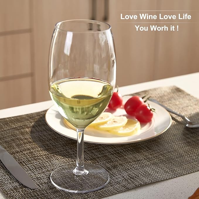 MICHLEY Unbreakable Wine Glasses, 100% Tritan Plastic Shatterproof Large Wine Glasses 20 oz, Set of 4