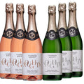 Thomson & Scott Noughty Sparkling Wine Bundle, 3 Rosé + 3 Chardonnay, Alcohol Free, Dealcoholized Non Alcoholic Wine, Light, Medium Sweetness, Low Acidity, Halal, 0% ABV, 750ml Bottle, 6 Pack