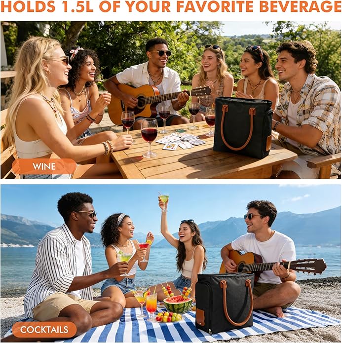 Tirrinia Wine Tote Bag, Beach Cooler for Travel Gift, Drink Purse Travel Bag with Spout for Picnic, BYOB, Party, Dinner, Pool