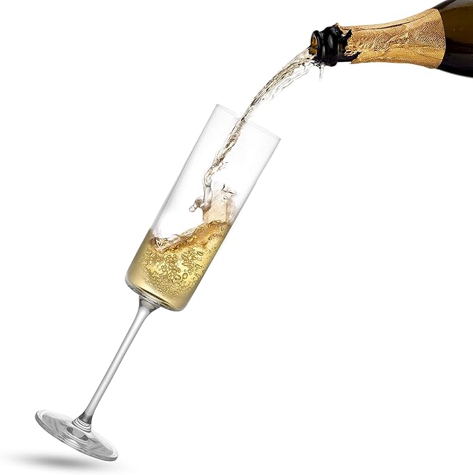 JoyJolt Champagne Flutes, Claire Collection Crystal Champagne Glasses Set of 2, 5.7 Ounce Capacity, Exquisite Craftsmanship, Ideal for Home Bar, Special Occasions – Made in Europe