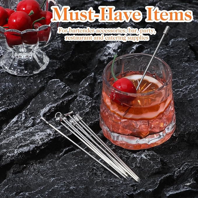 9 Pcs Metal Martini Cocktail Picks, 4.2 Inches Olive Appetizer Skewers Stainless Steel Martini Garnish Sticks Reusable, Metal Toothpicks for Drinks, Bar Accessories Supplies for Bartenders (Sliver)