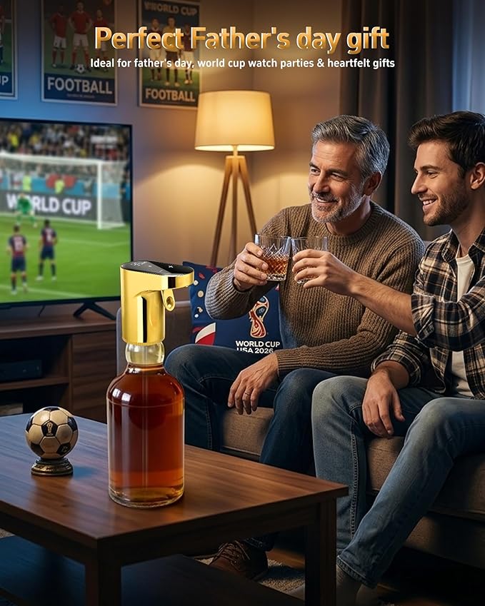 Fathers Day Gift|World Cup Viewing Party Supplies,5-in-1 Electric Wine Decanter & Smart Liquor Dispenser,Automatic Aerator&Pourer with 1-999ml Precision Dosing|Gift for Men,Dad,Whiskey Lovers(Gold)