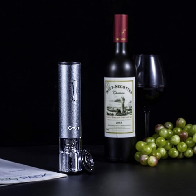 Electric Wine Opener Automatic Cordless One Touch Wine Opener Battery-Operated Corkscrew Foil Cutter and Batteries Included(Silver)7717-W102-023