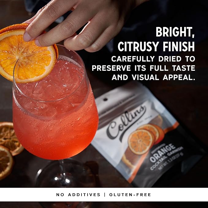 Collins Dehydrated Orange Cocktail Garnish Slices, 1.3 oz, Perfect for Old Fashioneds, Negronis, Mocktails & Desserts – Premium Drink & Food Garnish – 1.3 oz