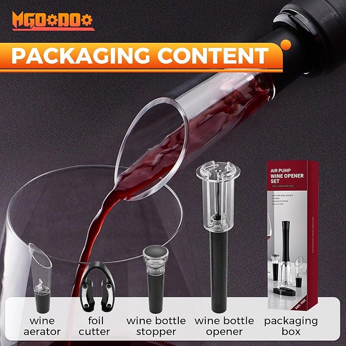4pcs Wine Opener Set,4 in 1 Air Pressure Wine Bottle Opener Set Including Foil Cutter,Vacuum Stopper,Wine Pourer,Efficient Corkscrew Bottle Opener Without Damaging Corks