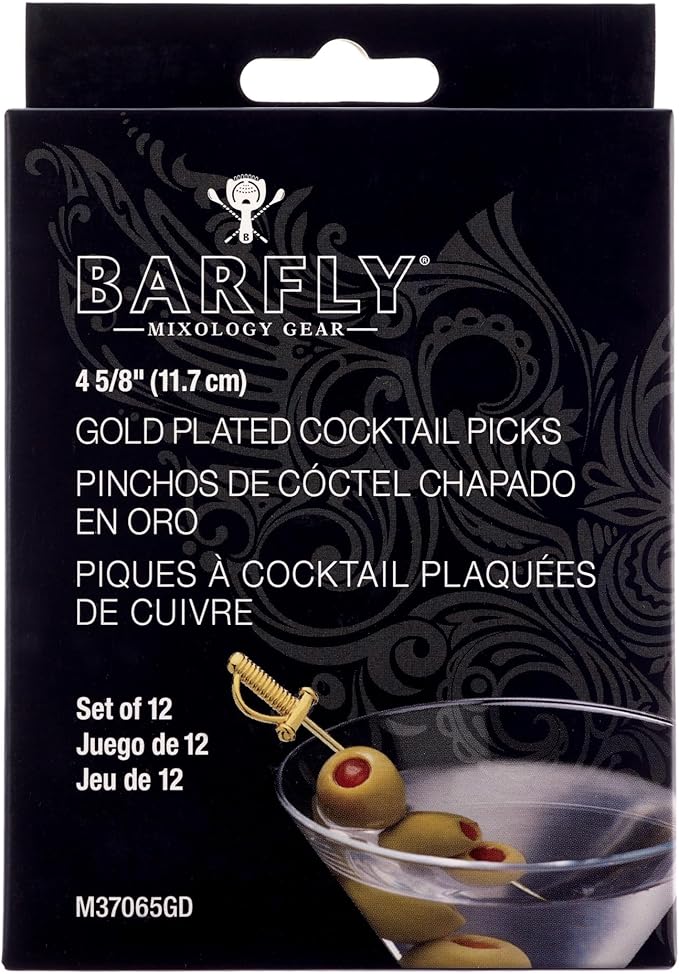 Barfly Cocktail Picks, Sword, Gold Plated, 4.5", Set of 12