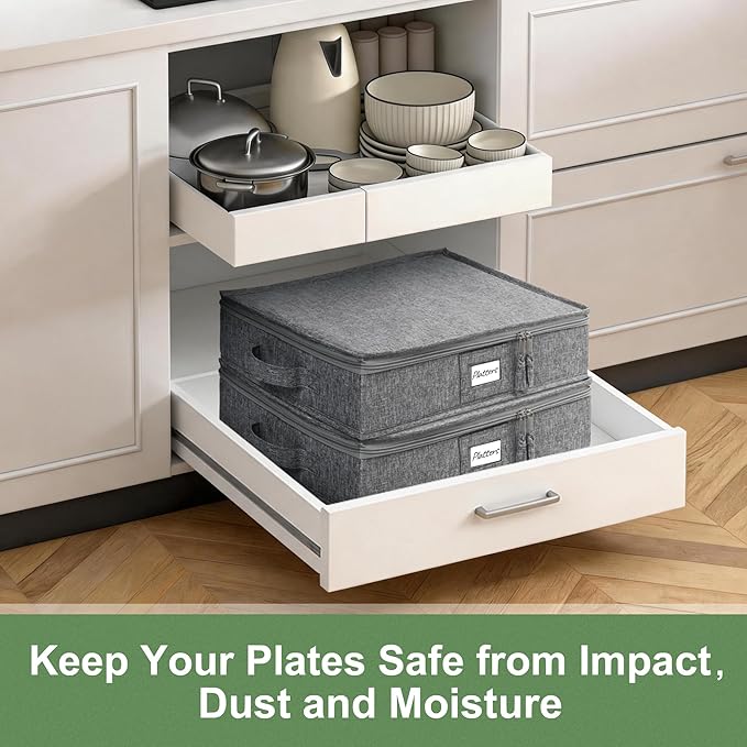 LotFancy Platter Storage Case, Hard Shell, China Storage Container for Moving, 17x13x3.5 in, 5 Felt Dividers Included