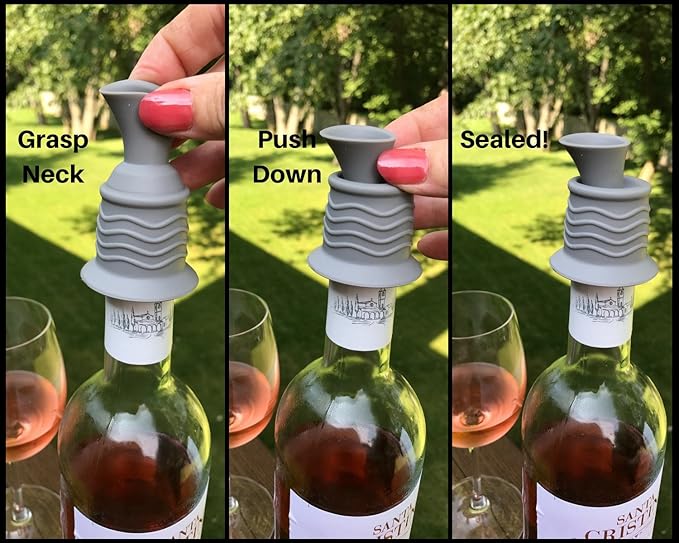 Simply Charmed Wine Stopper and Pourer – Gray Silicone Two in One Accessory to Serve and Save Wine More Easily