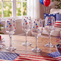 SiliFine 4 Pcs 4th of July Party Stemmed Wine Glasses Hand Painted USA Star Drinking Cup Wine Glasses Gifts for Independence Day Patriotic Theme Holiday Supplies