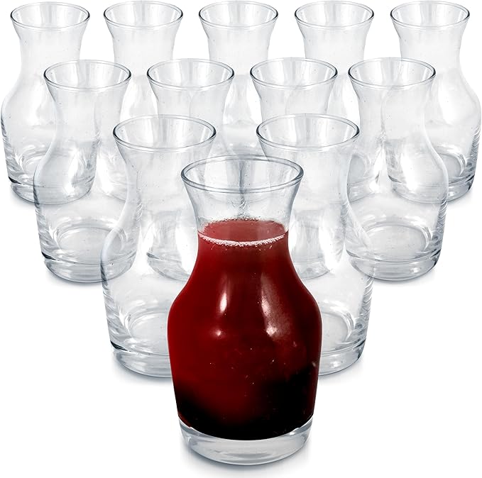 Set of 12 Mini Glass Wine Carafe, 6 oz Each, Perfect for Tasting, Champagne, Juice, or Individual Pours - Single Portion Decanter