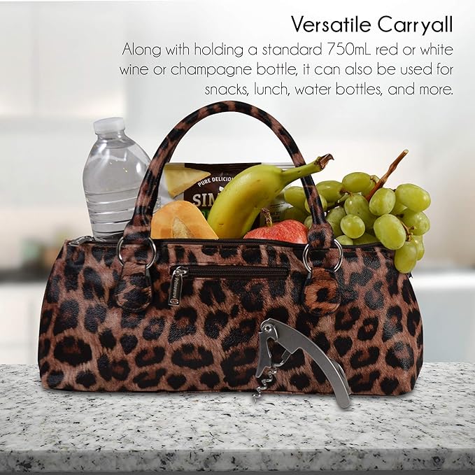 Primeware Wine Clutch Bag (Thermal Insulated) Trendy Women's Carry Tote | Holds Red & White 750mL Bottles | Trendy Fashion | Incl. Portable Waiter-Style Corkscrew