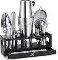 KITESSENSU 25-PC Professional Boston Shaker Set Bartender Kit, Mixology & Cocktail Bar Set with Bamboo Drawer Stand, 18oz & 28oz Ultimate Martini Shaker Gift for Home Bar