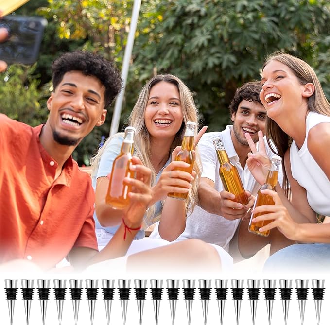 20 Pack Stainless Steel Wine Stoppers for Wine Bottles, Beverage Reusable Vacuum Champagne Bottle Corks Accessories Tapered Storage Craft Art DIY for Kitchen, Bar, Gifts, Holiday Party, Wedding