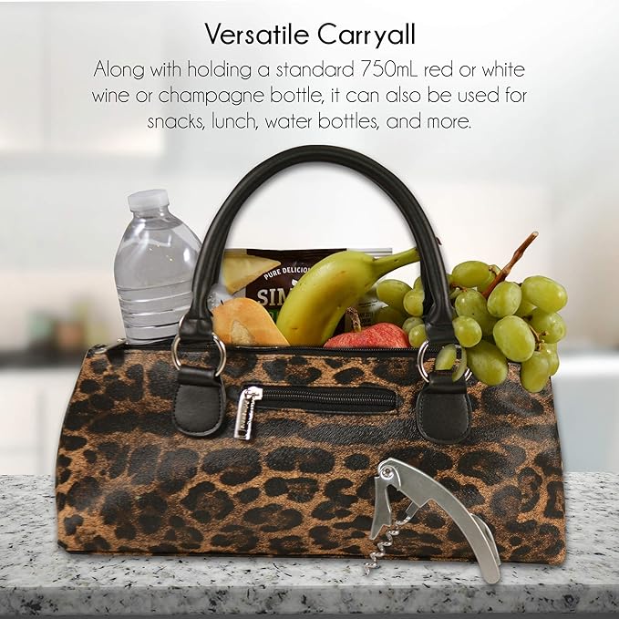 Primeware Wine Clutch Bag (Thermal Insulated) Trendy Women’s Carry Tote | Holds Red & White 750mL Bottles | Trendy Fashion | Incl. Portable Waiter-Style Corkscrew (Cougar)