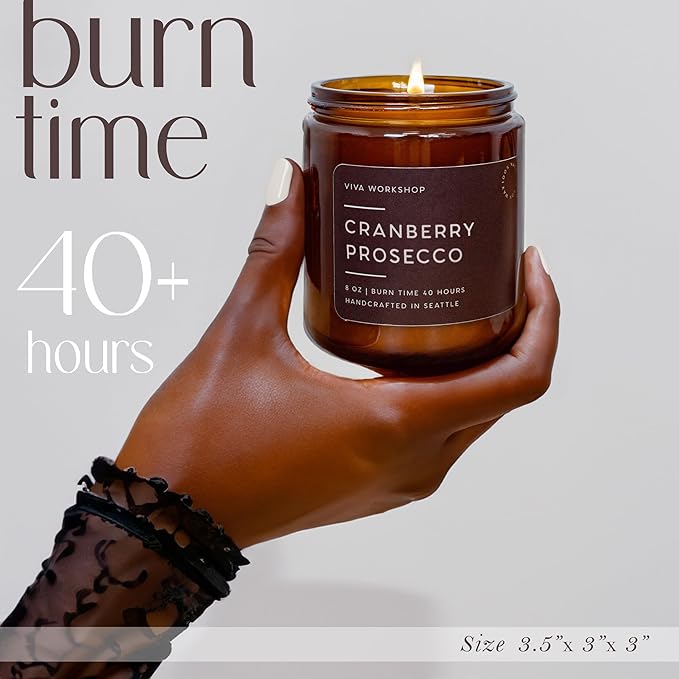 Cranberry Prosecco Natural Soy Wax Scented Candle – Crafted in USA, Seattle – Gift for Birthday, Meditation, Home, Spa – Aroma Candle for Relaxing – Aromatherapy Scented Candles for Women & Men